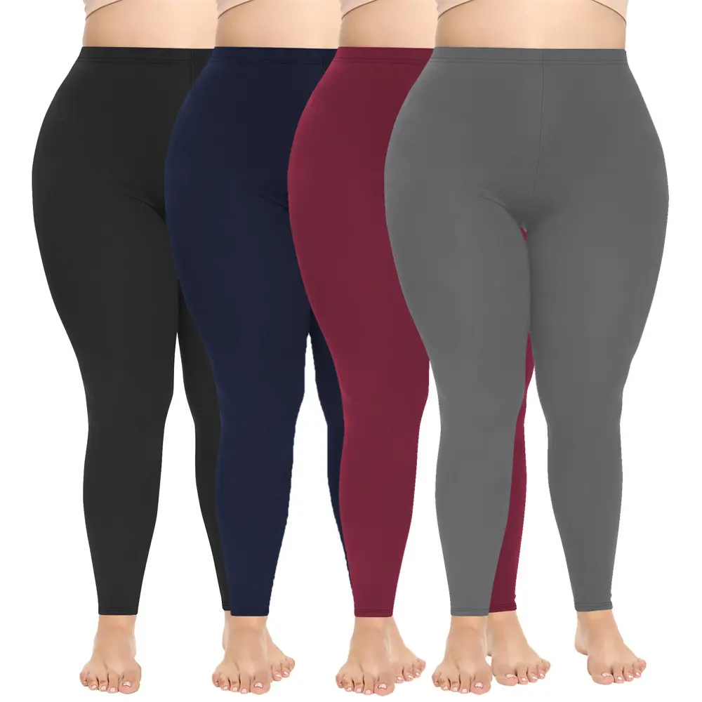 4-pack of plus size high-waisted  solid  yoga pants, side pockets, tummy control breathable comfort, women's gym pants, women's yoga pants Seamless Yoga Leggings Gym Sportswear Bottoms