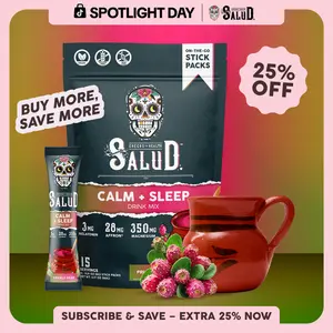 Salud 2-in-1 [Calm + Sleep – Prickly Pear] Nighttime Drink Mix,Agua Fresca, Melatonin, Magnesium, Saffron Extract, L-Theanine, Relaxation & Sleep Support, Non-GMO, Gluten Free, Vegan, Low Calorie, 1g Sugar (15 Servings), Spring Glow Up