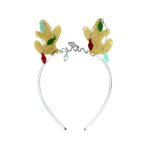 Gold Glitter and Christmas Light Reindeer Antler Headband