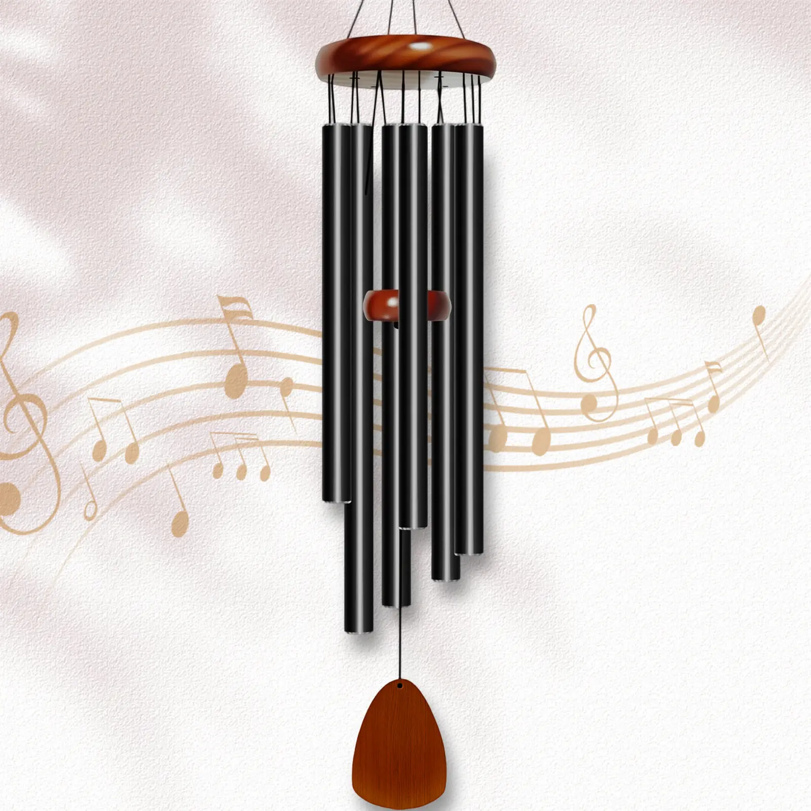 26-Inch Classic Black 6-Tube Metal Memorial Wind Chimes - Outdoor Musical Decor for Patio, Fences, Ideal Relaxation Gift for Mom, Grandma on Birthday, Mother’s Day Balcony Lawn Tranquility
