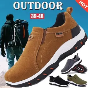 Men Fashion Brand Waterproof Hiking Shoes Leather Outdoor Sneakers for Men Flat Sport Casual Shoes Non-slip Shoes  Plus Size