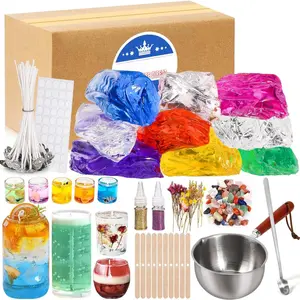 Jelly Candle Making Kit,9pcs Gel Wax -7 Colors Candle Making kit,Includes Wax Wicks Wick Stickers,Wooden Wick Holders and ,DIY Starter Candle Making Kit 2.8LB/45oz