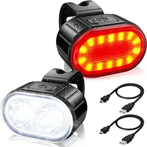 USB Rechargeable Bike Light Set - 200LM Front & 6-Mode Rear Light, Stay Seen & Safe at Night