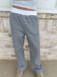 Dark Navy Blue and White Big Striped Sweatpants