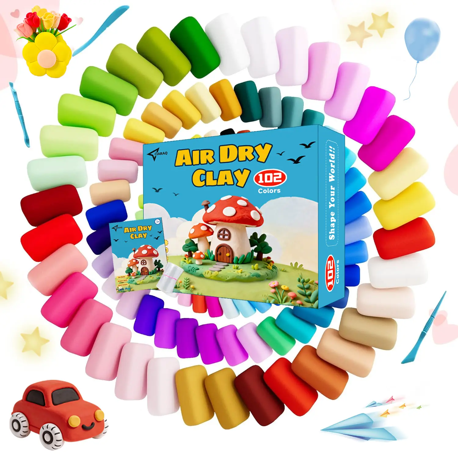 CIARAQ 102 Air Dry Clay Kit , Modeling Clay for Kids, DIY Model Magic Clay, Molding Clay Kit with Sculpting Tools | Non-Sticky Soft& Ultra Light, Ideal for Sculpture, Crafting, DIY Projects, Home Play | Arts And Crafts Gift for Boys Girls Kids