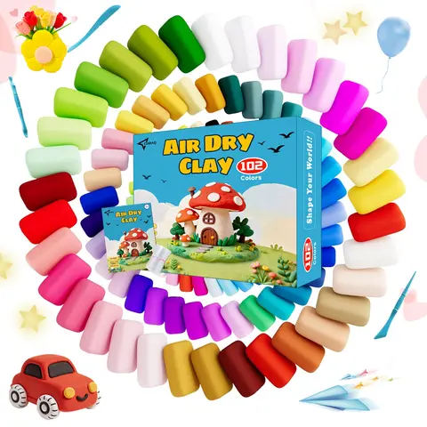 CIARAQ 102-Color Self-Setting Modeling Clay & Dough Kit for Kids, Unisex Craft Sculpture Set with Sculpting Tools, Non-Sticky Soft Art Toy Gift for Home Play,familyfun