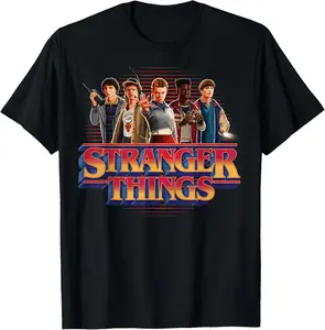 Stranger Things Season 5 Main Crew 80's Style Group Logo T-Shirt