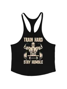 Men's Y-Back Gym Tank Top "Train Hard Stay Humble" Skull Bodybuilder Graphic Print Quick Dry Breathable Sleeveless Workout Vest for Bodybuilding Fitness Training Summer Athletic Stringer Menswear