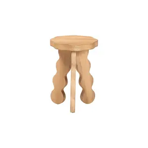Sino Acacia Wood Multipurpose Accent Stool with Wavy Tripod Base