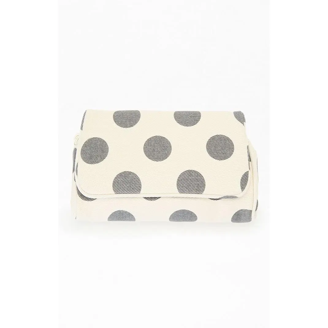 John Galt Women's White and Black Polka Dot Makeup Bag