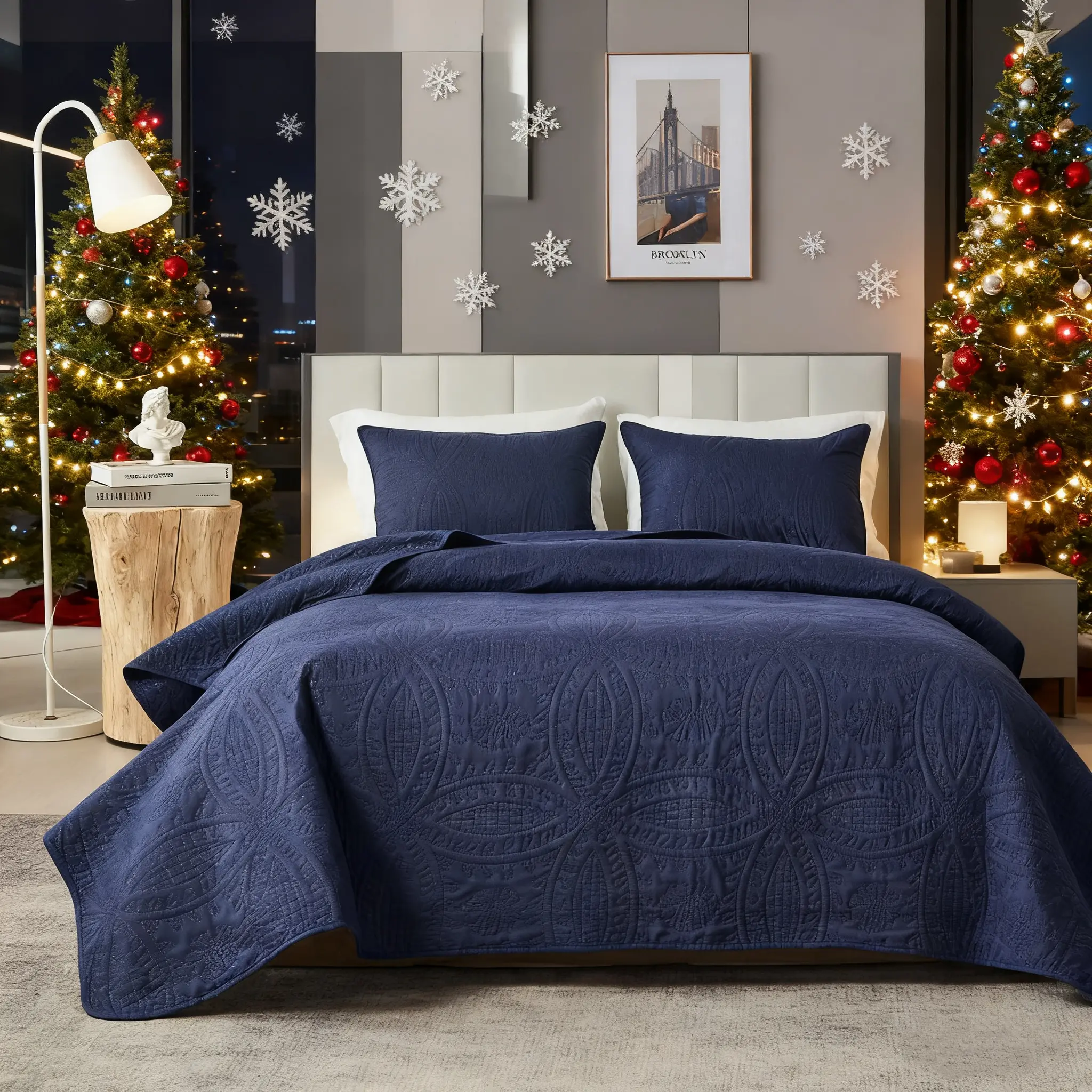 3 Pcs Quilt King/Queen Size Quilt With Pillow Shams, Modern Style Bedspreads Coin Pattern Coverlet For All Season, 3 Pieces Lightweight Pure Cotton Coverlet Bedding Set For All Seasons Bedroom, Guest Room, Dormitory, Bedroom Decor, Christmas Gift.