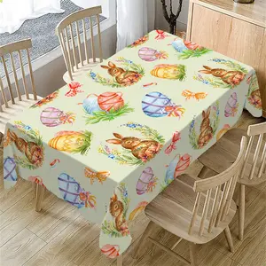 Rectangular Easter Dining Tablecloth, Cartoon Rabbit & Egg Design, Spring/summer Floral Pattern, Perfect for Holiday/easter Decorations