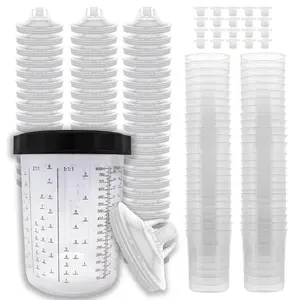 Disposable 27 Ounce (800ml) Paint Spray Gun Cups Liners and Lid System, 50 Pack 190 MIC Kit