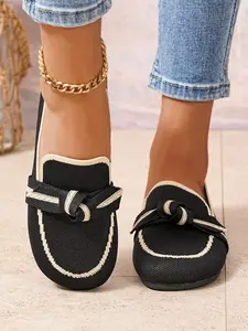 2026 Spring Summer New Flyknit Bow Flat Shoes, Breathable Soft Sole, Slip-On Lazy Person Essential, Comfortable Casual Footwear