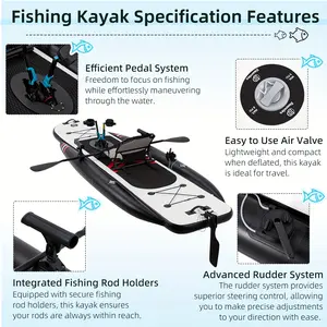 12FT Inflatable Fishing Hybrid with Pedal System, PVC Hybrid, Aluminum Seat, Rudder System, And Additions Included