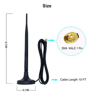 2.4GHz WiFi Antenna with 10ft Extension Cable, SMA Male Connector Magnetic Base Wireless WiFi Booster Antenna for PC Desktop Computer Network Router Backup Camera