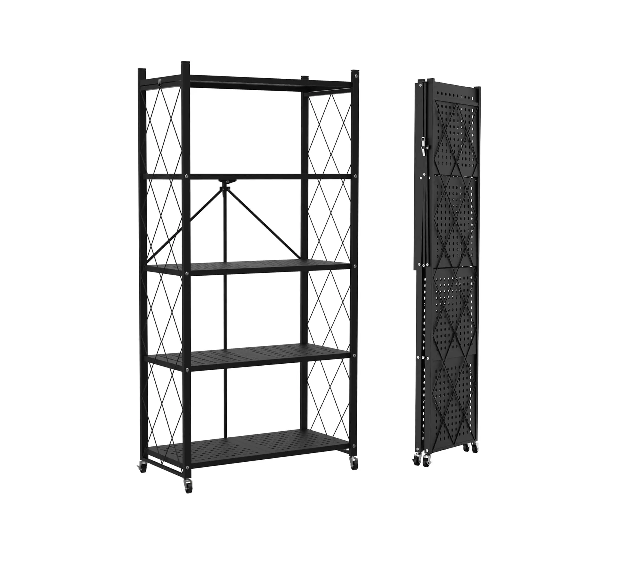 Lifetime Home Metal Foldable Storage Shelf Rack - Foldable Cart, Movable Shelf, Metal Holder, Indoor Open Display Rack, Waterproof, Lightweight, Durable, 360-Degree Mobility, 90 lbs Capacity, Space-Saving for Kitchen & Pantry, Modern Shoe Organizer