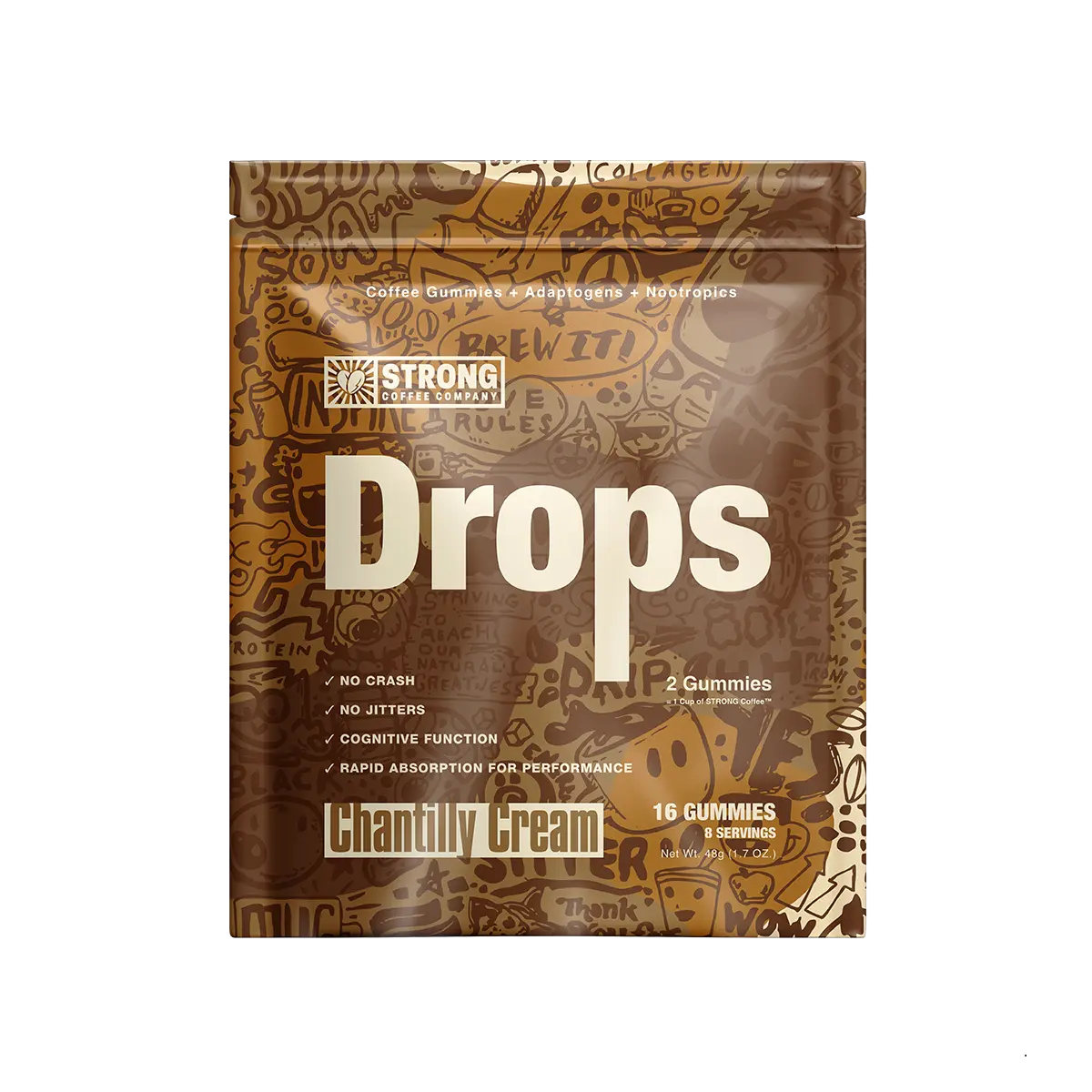 Strong Coffee Co. Coffee Energy Gummies – 75 mg Caffeine, Focus + Brain Support Nootropics & Adaptogens (Chantilly Cream) All Natural