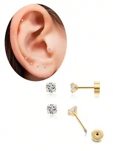 Rhinestone Decor Stud Stacking Earrings Set Earrings, Hypoallergenic Post Earrings, Fashion Jewelry for Party, Daily Clothing Decor, Trendy All-match & Exquisite Jewelry for Birthday Gift, Ear Studs