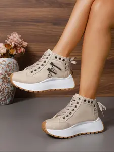 Women's High-Top Shoes & Colorful Patchwork Design, Comfortable Lightweight Sport Style, Perfect for Daily Wear, All Seasons
