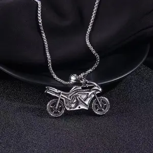 Vintage Harley Style Motorcycle Necklace, Punk Hip‑Hop Edgy Pendant Unisex Couple Long Sweater Chain for Men & Women  boyfriend