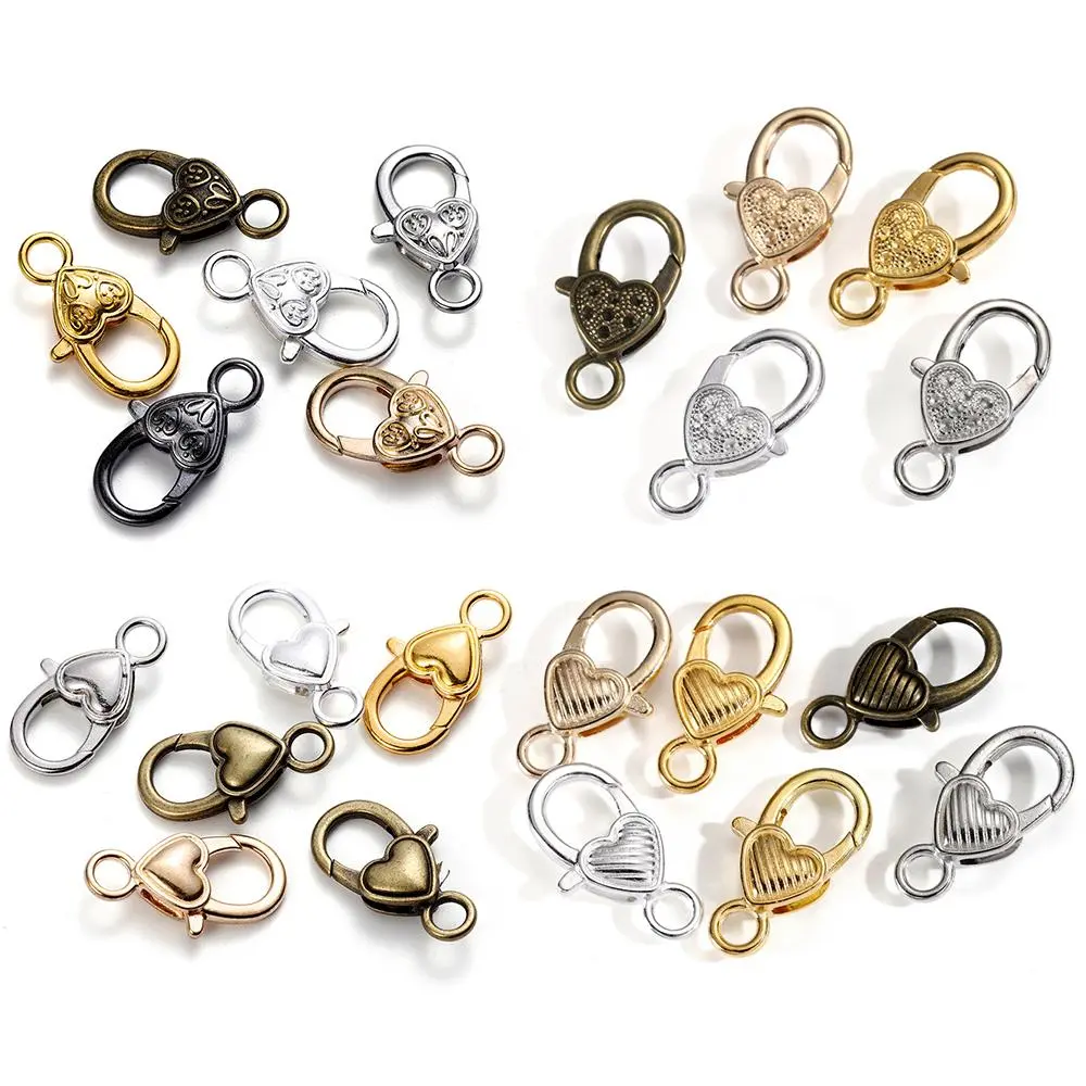 10pcs/lot 14*27mm Heart Shape Lobster Clasp Hooks Connectors For DIY Necklace Bracelet Chain Keychain Jewelry Making Accessories
