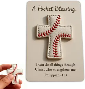 Pocket Blessing – Baseball Cross Edition, Handmade Baseball Cross Pocket Blessing with Verse Card, Compact Size Christian Faith Gift for Athletes, Inspirational Sports Keepsake for Players and Coaches-1 Pcs