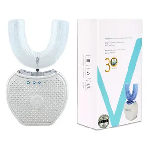 Automatic U-Shaped Ultrasonic Toothbrush with Blue Light, 360° Full Mouth Electric Tooth Cleaner, Hands-Free Sonic Toothbrush for Adults, USB Rechargeable, 3 Modes