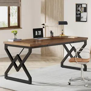 Tribesigns Executive Desk, Office Desk with Extra Thickened Wooden Tabletop and Metal Frame, Large 63 Inches Computer Desk Writing Table Study Desk for Home Office, Rustic Brown