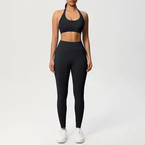 Motion Set - 96% Spandex 4% Nylon 2 Piece Solid Color Body Contouring Workout Outfit