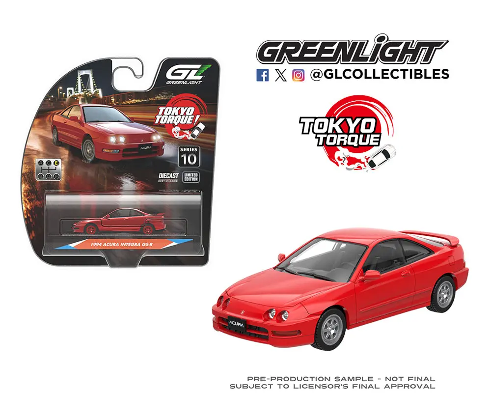 Greenlight 1:64 Tokyo Torque Series 10 – 1994 Acura Integra GS-R with Custom Wheels – Milano Red