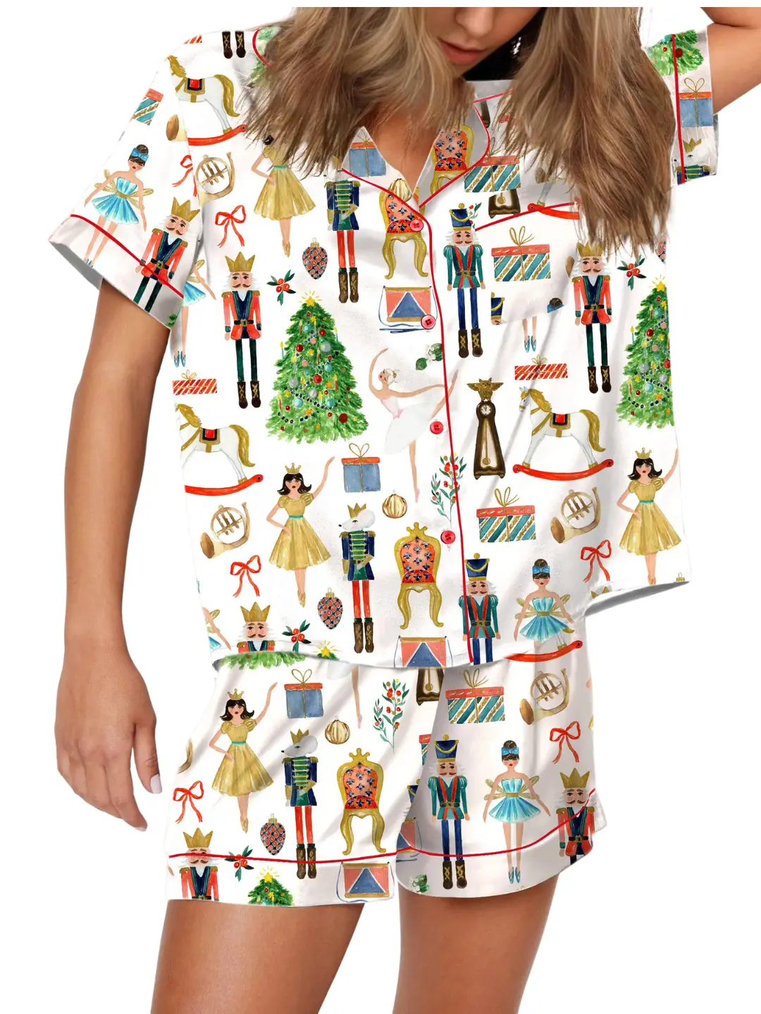 Christmas Nutcracker Silky Satin Pajama Set For Women