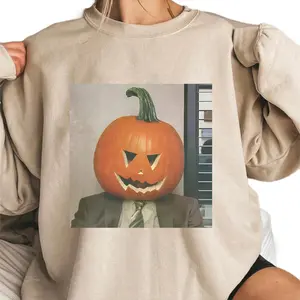 The Office Pumpkin Head Dwight Halloween Sweatshirt – Funny TV Show Scene Graphic, Cozy Fall Outfit, Perfect Gift for Fans