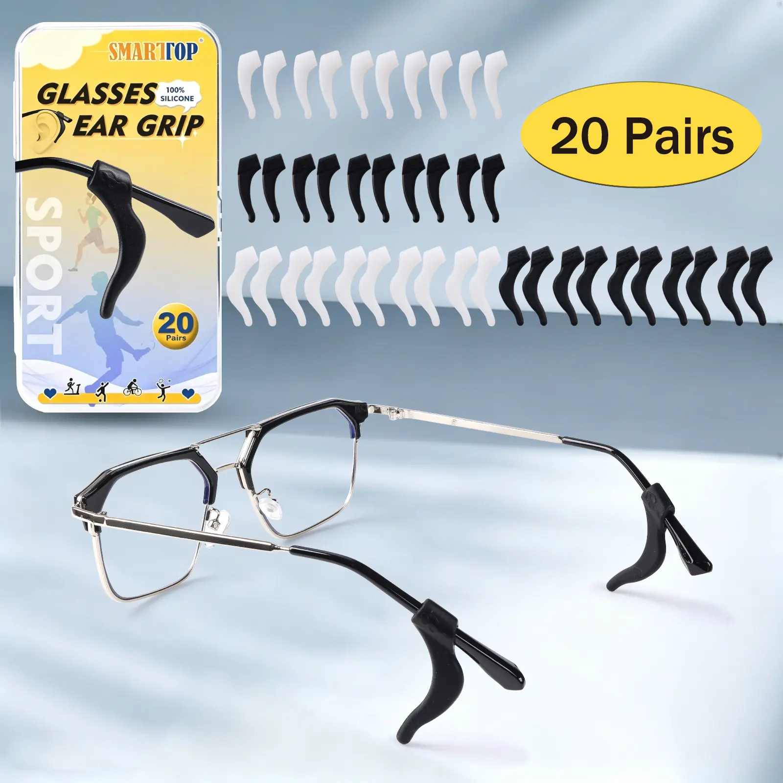 DEAAOK Eyeglass Ear Grips -20 Pairs eye glasses ear grippers Anti-slip Holder Silicone Ear Hook glasses ear grip Sleeve Retainer for Sports Glasses Sunglasses Reading glass