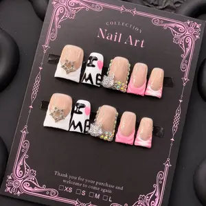 Y2K Style Duckbill Nail Shape, Handmade Press On Wearable Nails, Nail Art, 3 Sizes S M L, Letter Star Cat 3D French Design, Perfect Gift for Girls