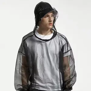 Outdoor Camping Adventure Mosquito Repellent Jacket, Breathable Hooded Shirt for Summer Hiking, Jungle Walking Insect Net Mesh Clothing