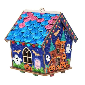 DIY Diamond Painting House Block Kit with Diamond Pattern Design, Spooky Halloween Decor, Bling Details