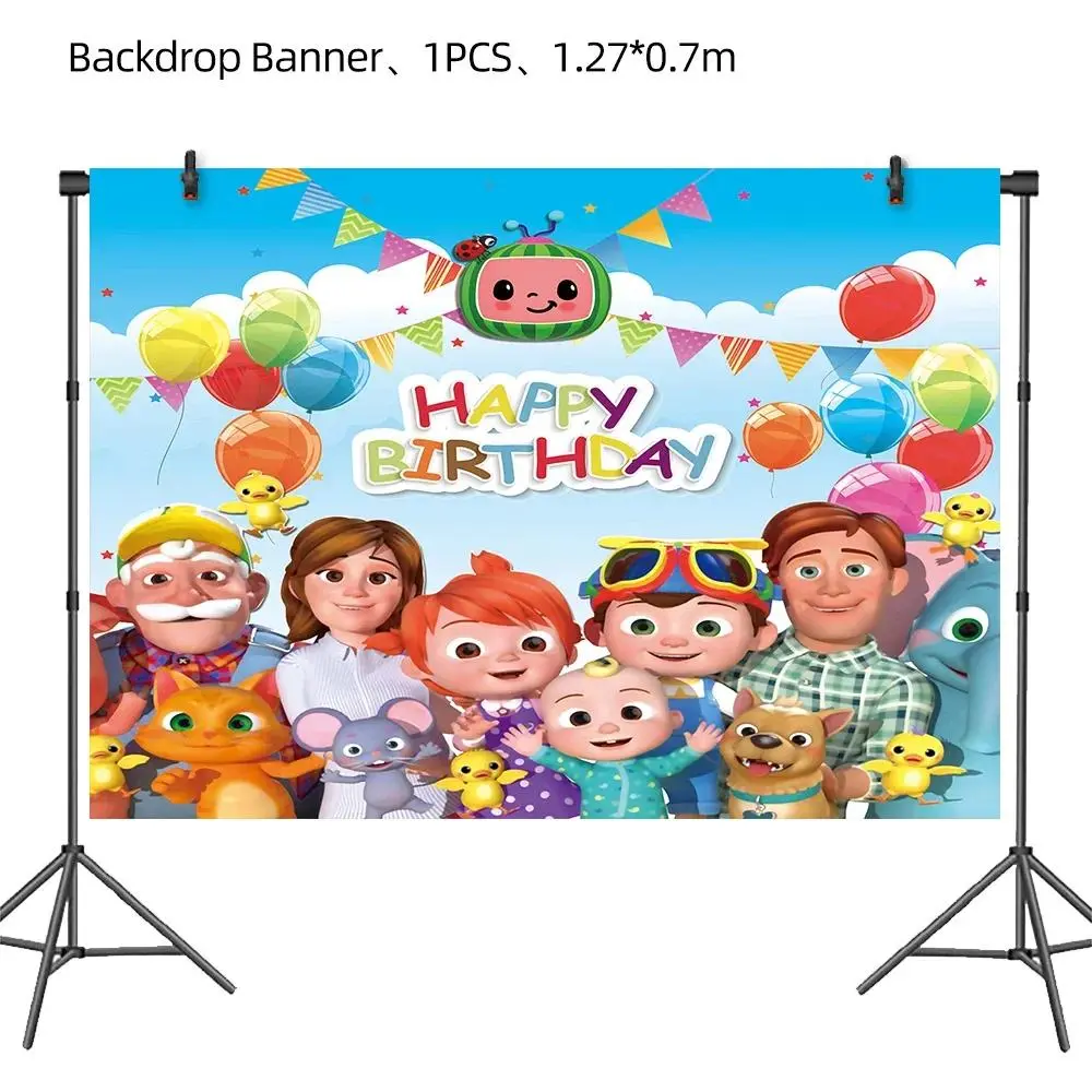 Cocomelon Boys Decoration Birthday Party Balloons Set Background Tableware Cup Knife Fork Background Baby Shower Supplies