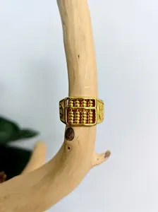 Raya(11988)gc.Golden Fortune Ring - Abacus Bead Design with Intricate Engraved Band