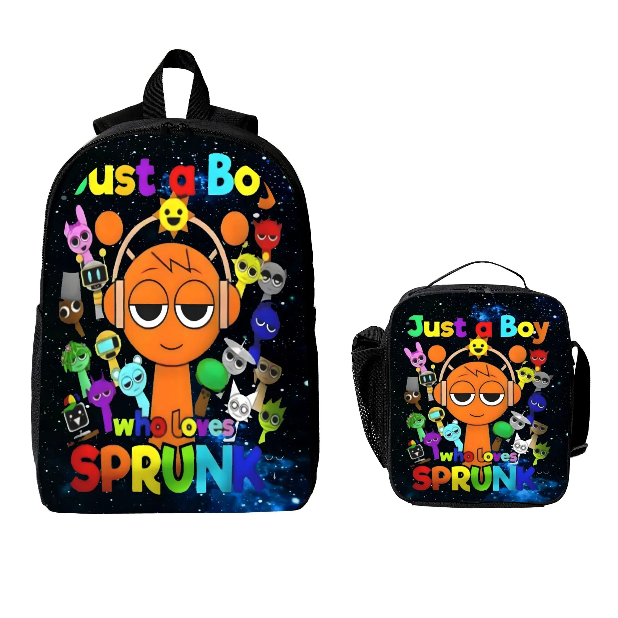 sprunki Cartoon Backpack  Casual Durable Travel Games Backpacks Laptop Backpack ,2set Large Capacity Lightweight Casual Backpack