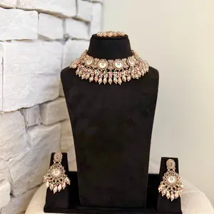 Multicolor Mother of Pearl Indian Bridal Jewelry Set: Necklace, Earrings and Maang Tikka