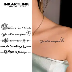 INKARTLINK Tattoo Tech, 2 Sheets Extra-Large Semi Permanent Tattoo, Adult Art Design Temporary Tattoos, Lasts 1-2 Weeks, Waterproof, Realistic Look, No Adhesive, No Reflection (Flower Quotes Design)