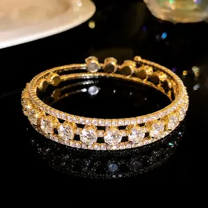 3-Row Water-Drilled Clad Open Elastic Full-Drilled Bracelet, Fashionable Versatile Costume Jewelry for Party, Daily Use, Ideal Gift