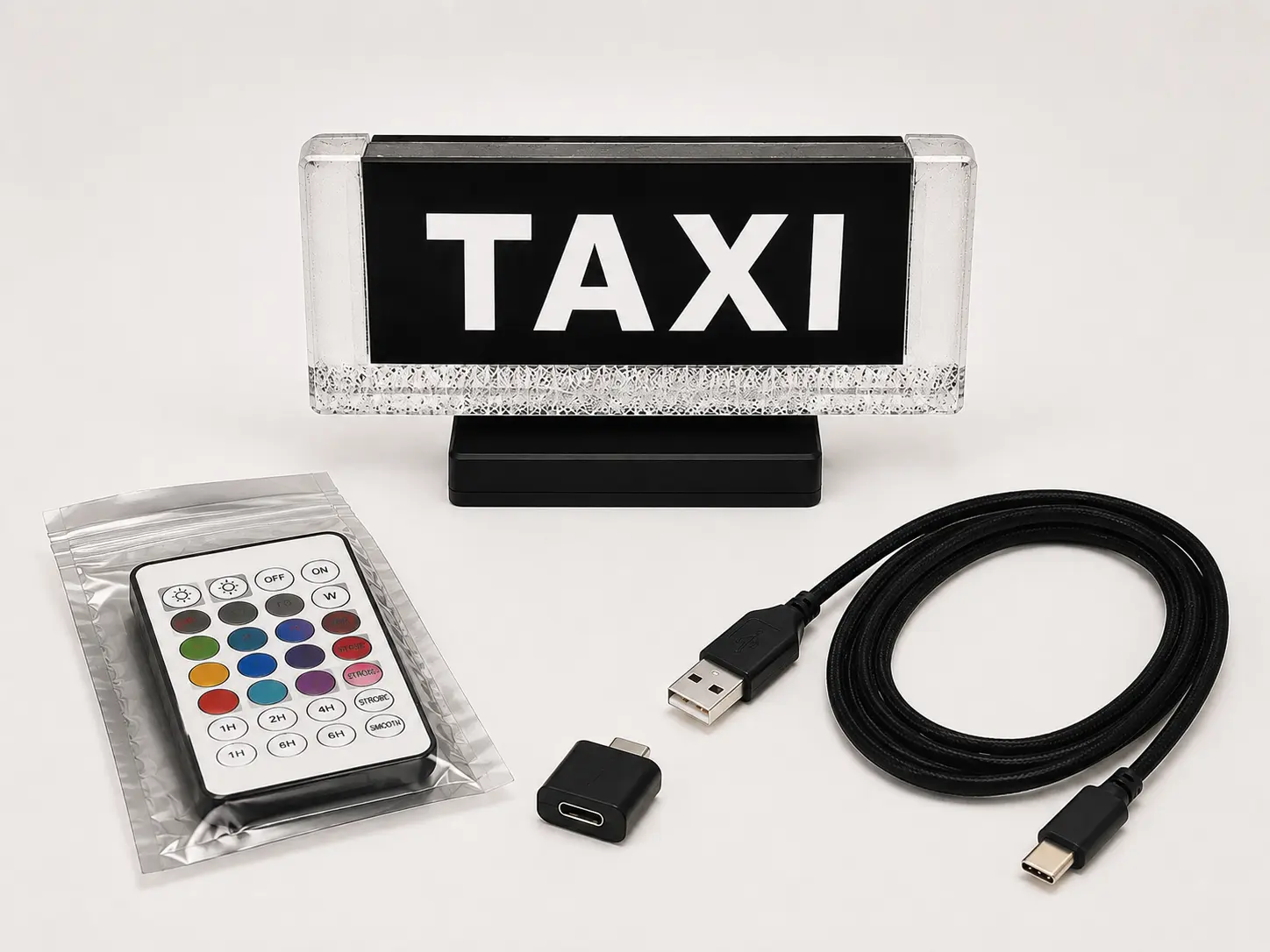 LED Rideshare Car Sign with Magnetic Base, USB-C Powered, Remote Control, Multi-Color