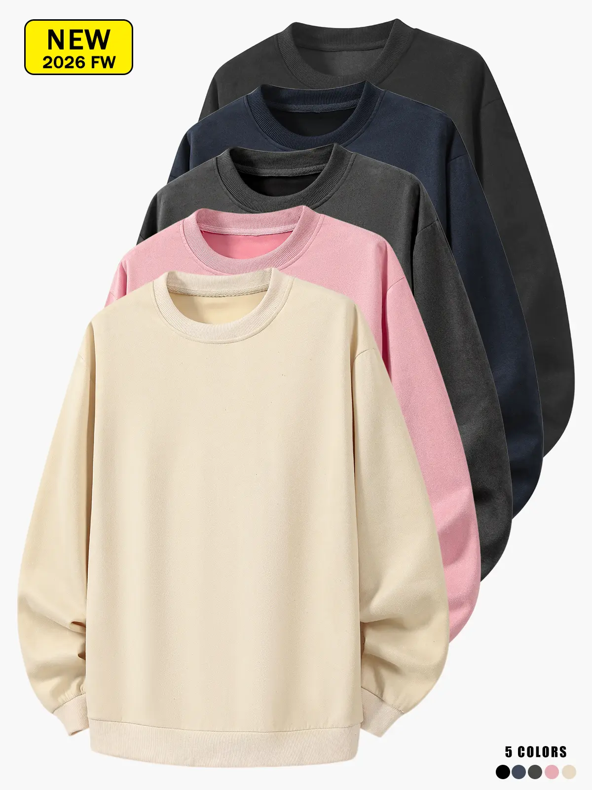 Men’s long-sleeve crewneck knit sweatshirt, loose and comfortable, warm and breathable base layer