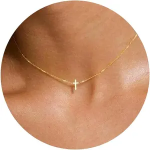 Tewiky Dainty Cross Necklace For Women Simple Cross Choker Necklaces Small Cross Pendant Tiny Cute Necklaces For Teen Girls Handmade Aesthetic For Women Jewellery Outdoorfun