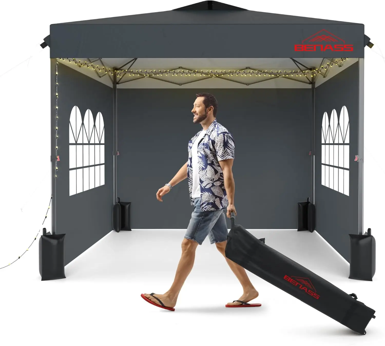 10x10 Outdoor Canopy Ten, Heavy Duty Pop Up Canopy with Removable Sidewalls and Sandbags, Grey