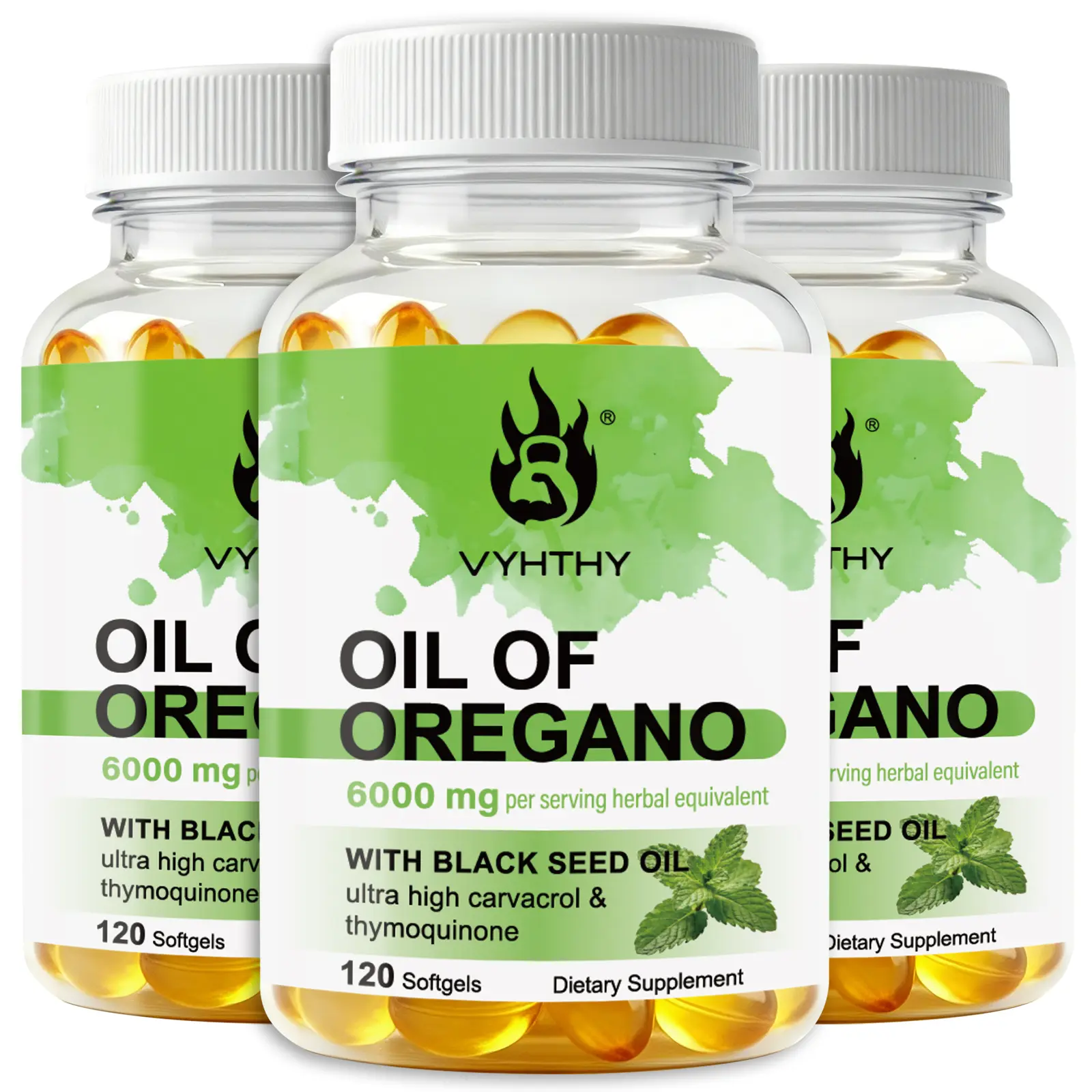 VYHTHY Natural Oil of Oregano with Black Seed Oil 6000mg - High Potency Carvacrol & Thymoquinone Complex - Wellness Dietary Supplement for Immune Support, Gut Health - Non-GMO Smooth Softgels