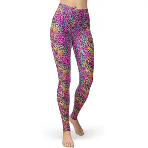 sissycos Women's 80s Leggings Neon Artistic Splash Printed Buttery Soft Stretchy Pants