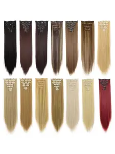 7 pcs 24inch Straight Hair Extensions Clips 24 Inch Long Invisible Thick Synthetic Hairpieces Clip in Extensions for Women Girls Weddings Party Daily Use